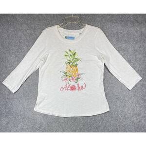 Tommy Bahama Shirt Womens XS Pineapple Aloha Floral Embroidered 30th Anniversary